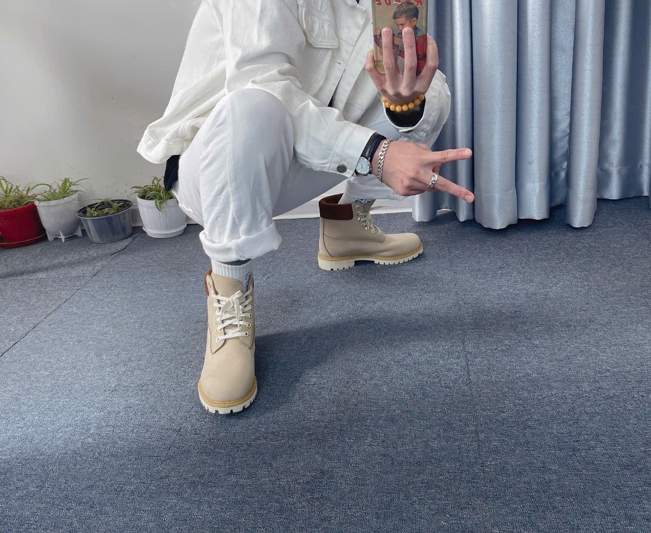 Giày Timberland Men's 6-Inch Waterproof Light Beige Nubuck A2JBX - Ảnh 5