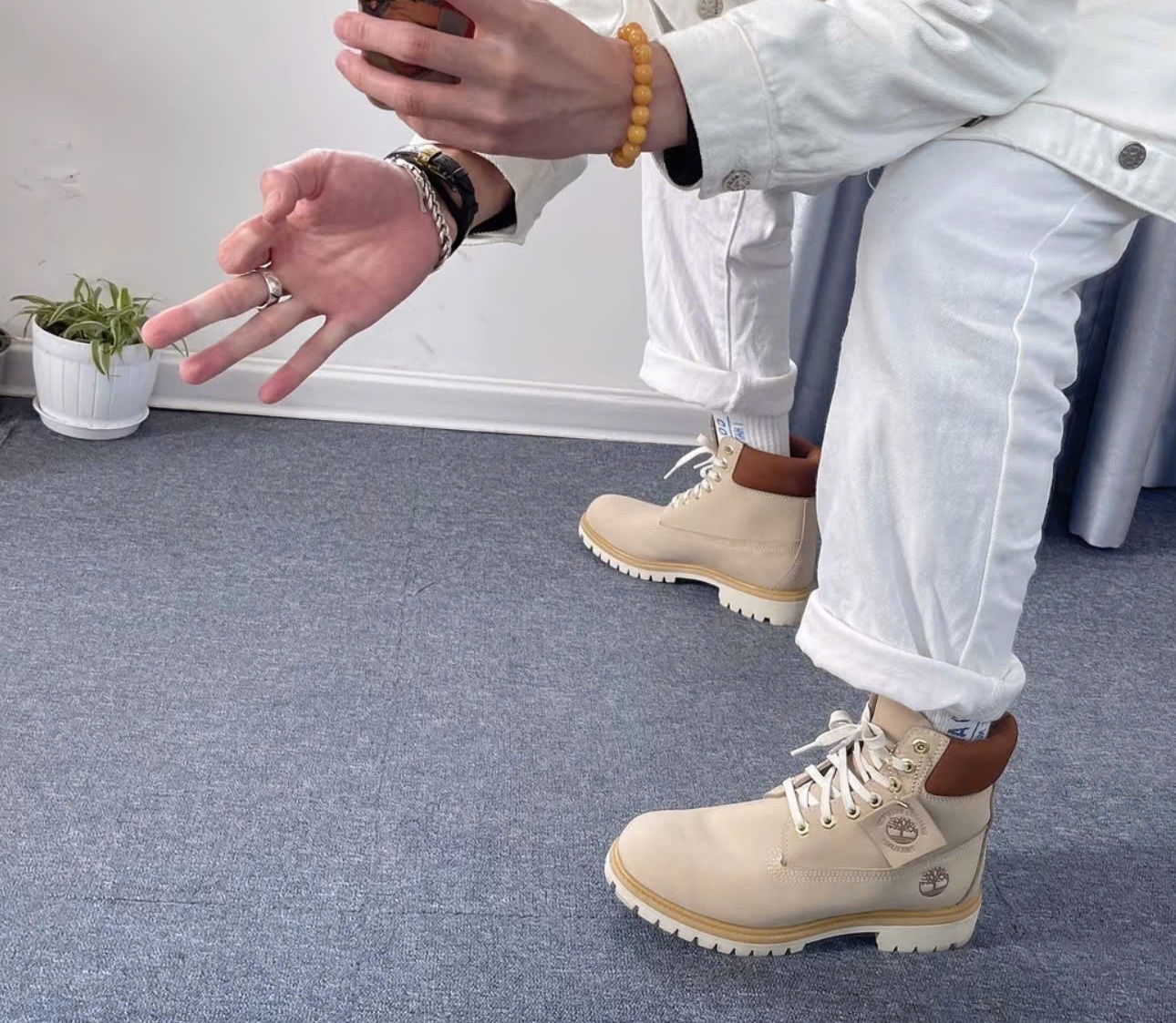 Giày Timberland Men's 6-Inch Waterproof Light Beige Nubuck A2JBX - Ảnh 4