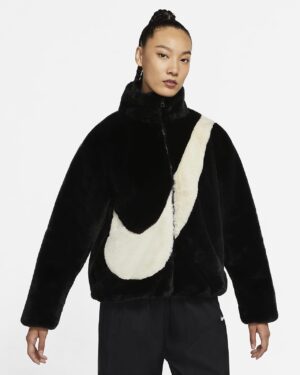 Ao Nike Faux Fur Swoosh Logo Jacket 'Black' CU6558-010