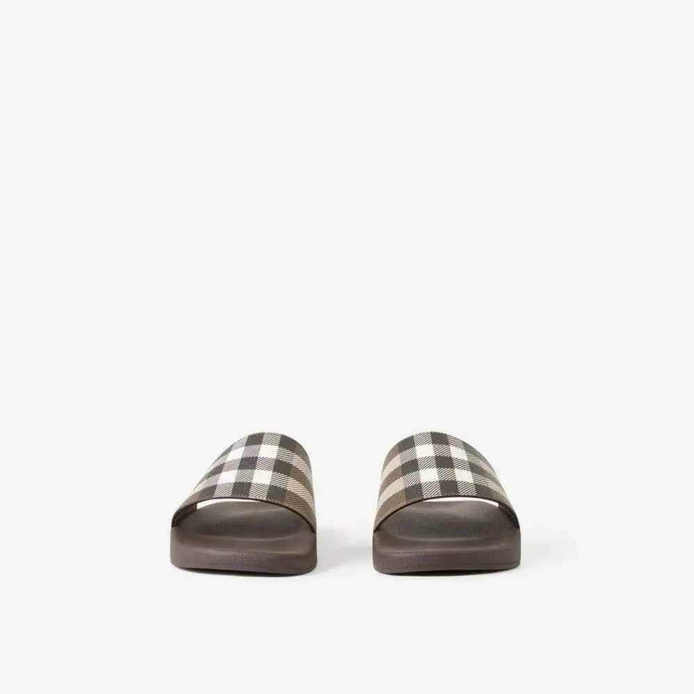 Dep Burberry Check Print Slides 'Dark Birch Brown' 80481951