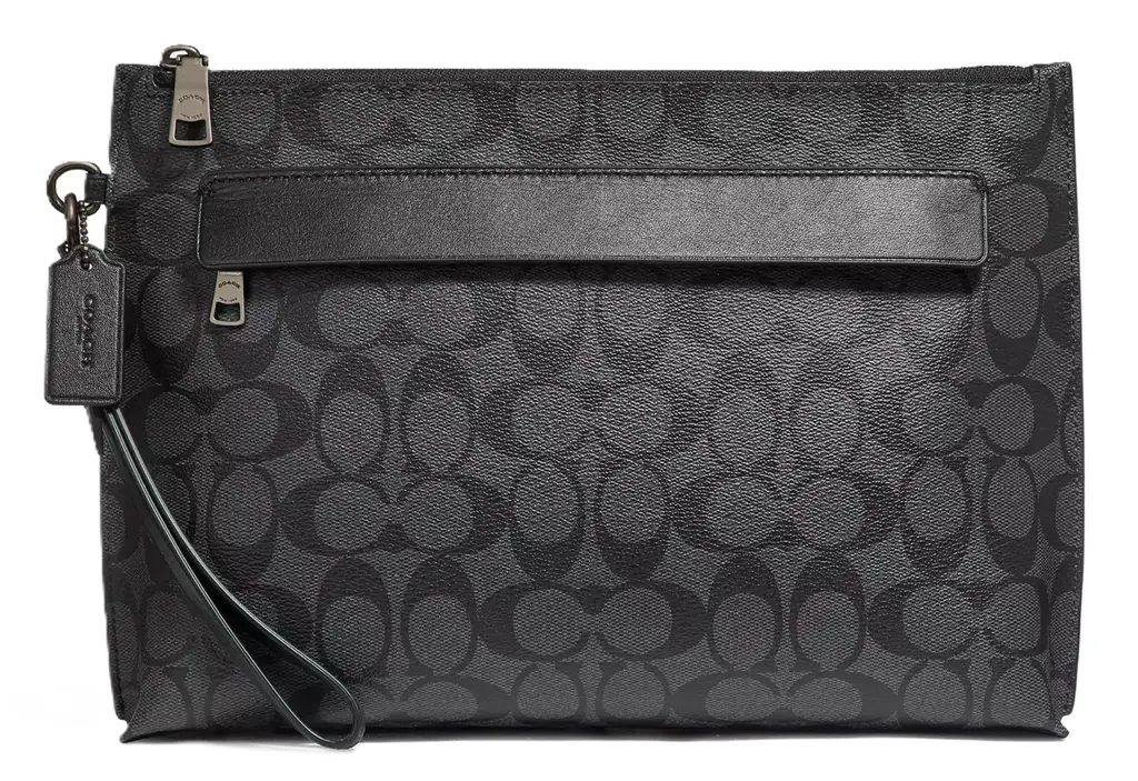 Tui Coach Carryall Pouch In Signature Canvas 'Charcoal' F29508-CQBK
