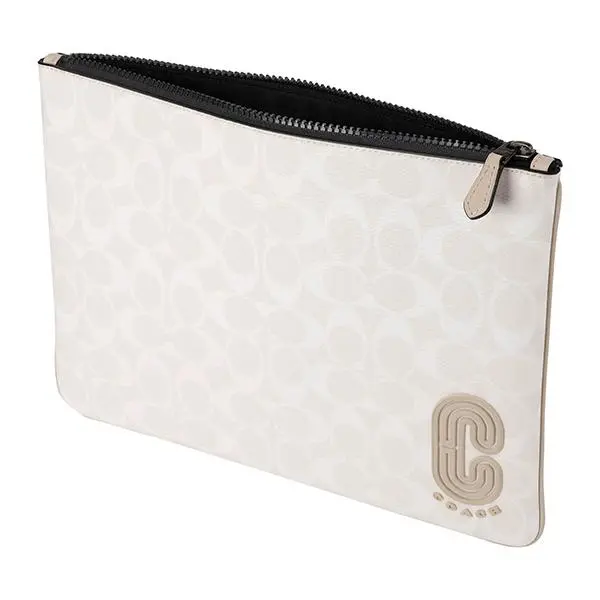 Tui Coach Large Pouch In Signature Canvas With Coach Patch 1314-QBR14