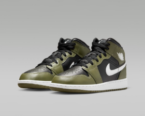 Giay Nike Air Jordan 1 Mid GS 'Black White Olive' DQ8423-092