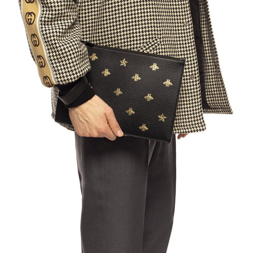 Tui Gucci Bee Star Leather Pouch 'Black' 495066-DJ2KT-8474