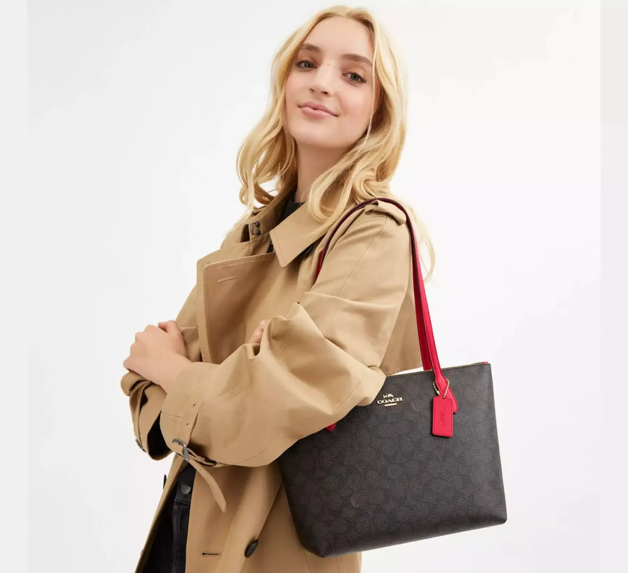 Tui Coach Fiona Zip Tote Bag 'Bold Red' CX611-IMXD0