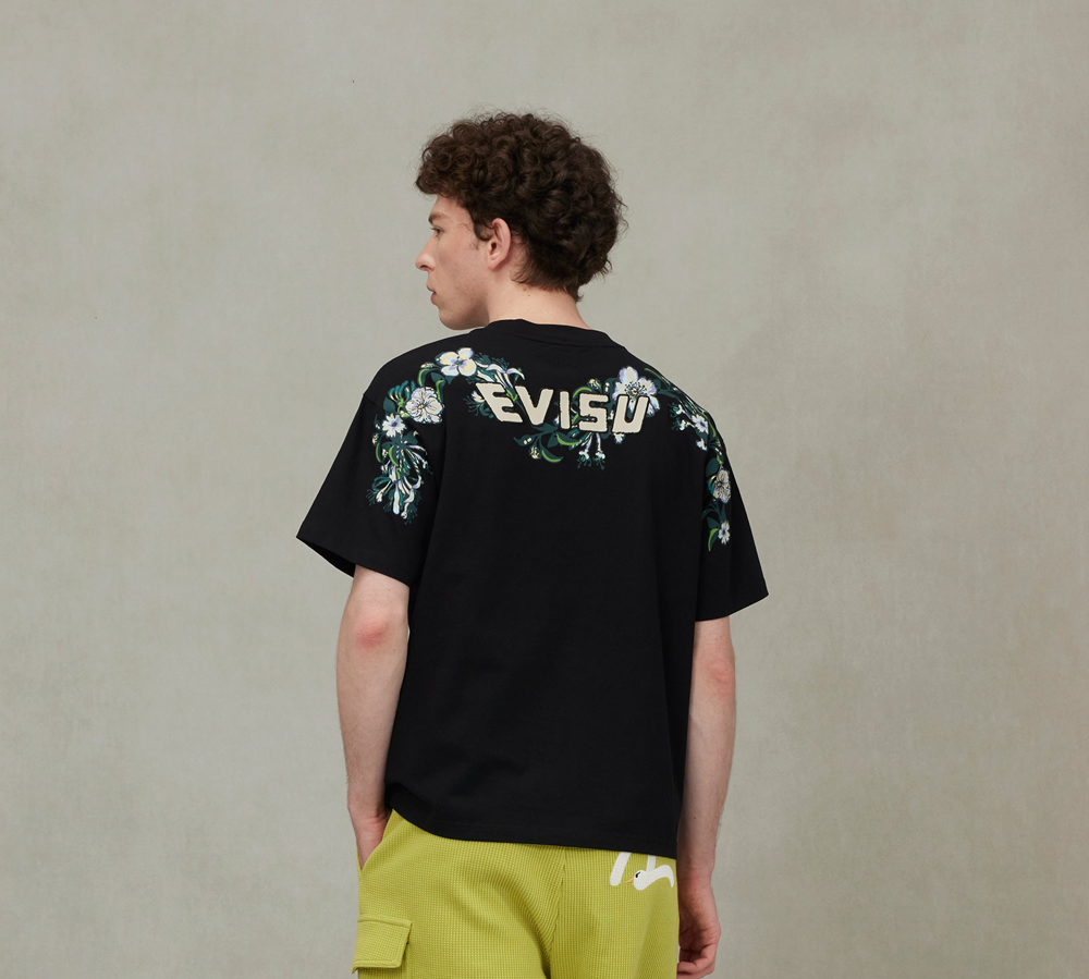 Ao Evisu Floral Daicock And Logo Embroidery Loose Fit 'Black' 2ESHTM5TS1222LFCT