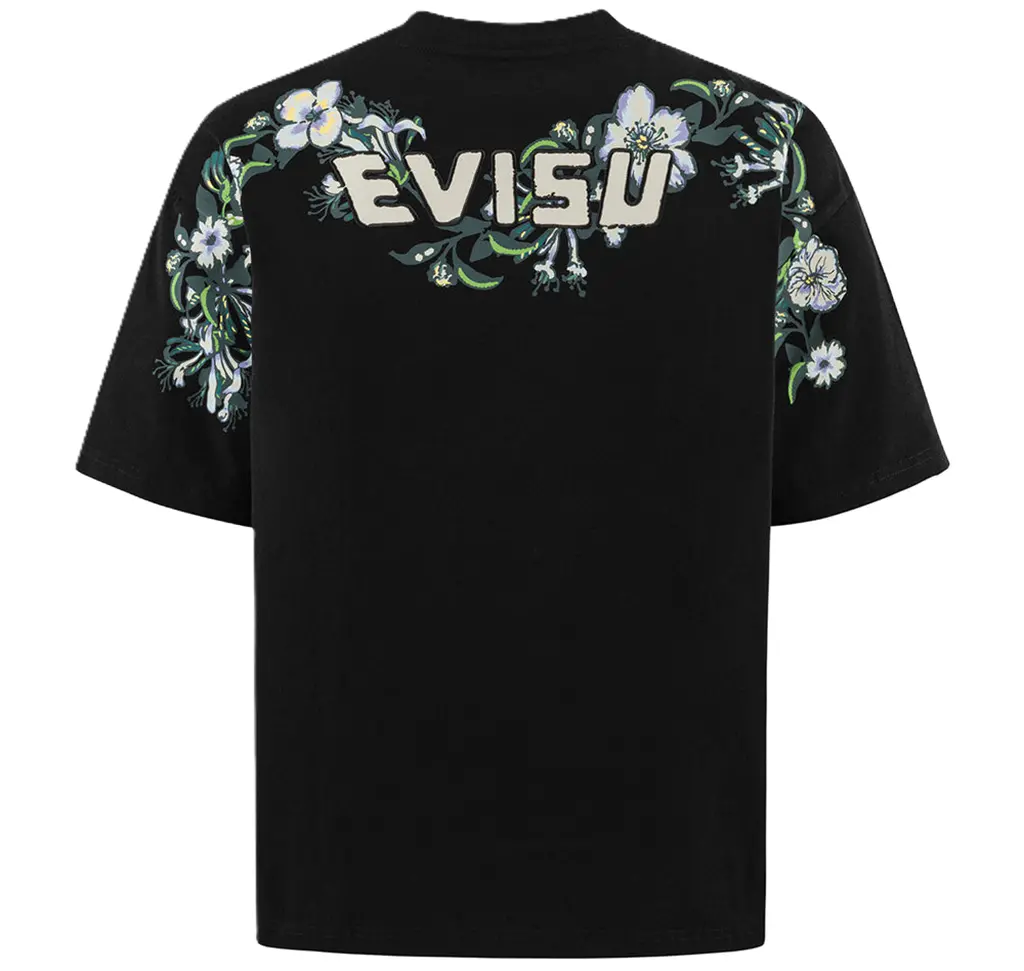 Ao Evisu Floral Daicock And Logo Embroidery Loose Fit 'Black' 2ESHTM5TS1222LFCT