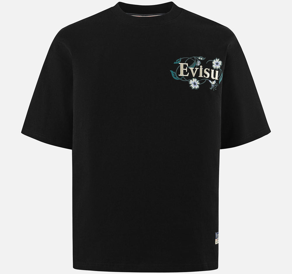 Ao Evisu Floral Daicock And Logo Embroidery Loose Fit 'Black' 2ESHTM5TS1222LFCT