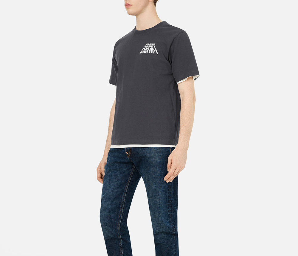 Ao Evisu Slogan Print With Godhead 'Charcoal' 2ESHTM5TS7015XXCT