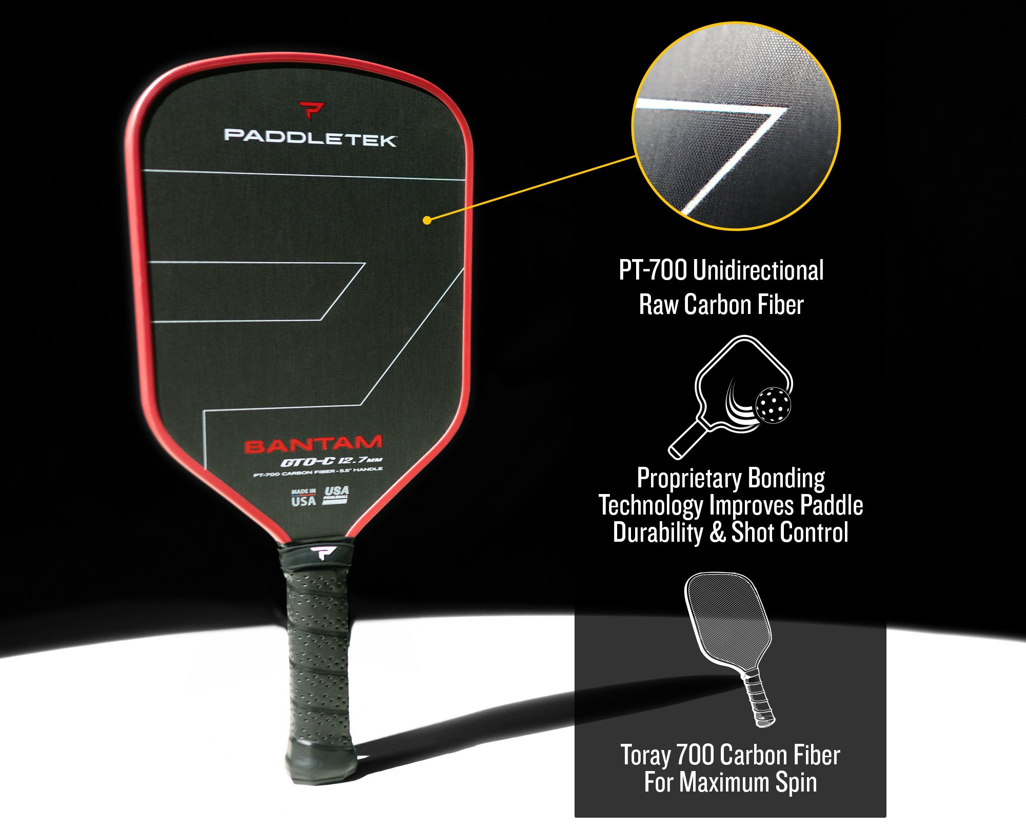 Vợt Pickleball Paddletek Bantam GTO-C 14.3 14.3mm 'Red' - Ảnh 3