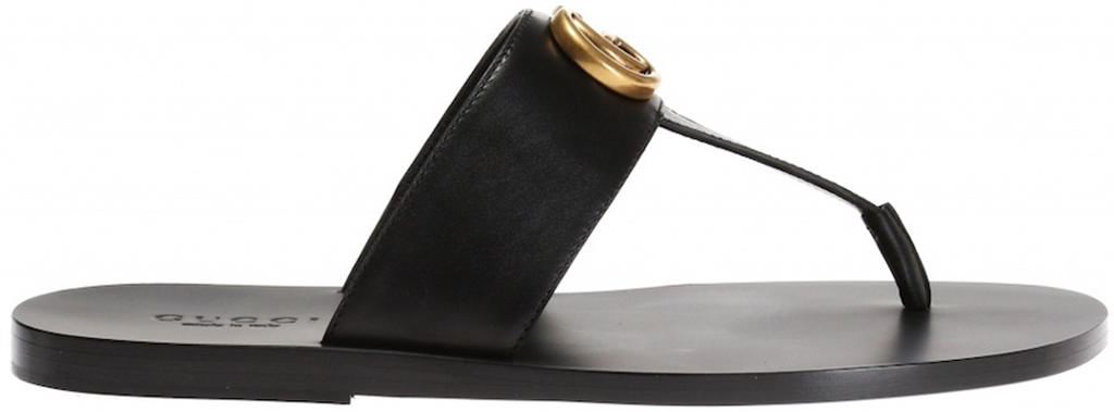Dép Gucci Leather Thong Sandal With Double G 'Black' 498698-A4HD0-1000