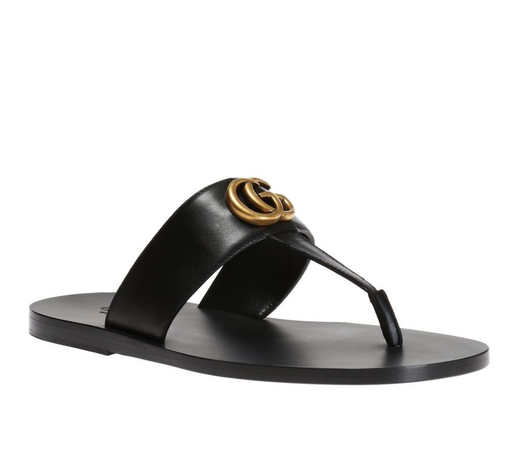 Dép Gucci Leather Thong Sandal With Double G 'Black' 498698-A4HD0-1000 - Ảnh 4
