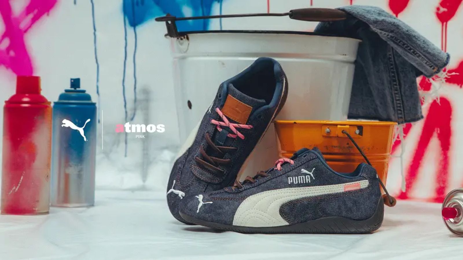 Hinh anh 2: Giay Puma Speedcat Denim Lover, hop tac giua Puma va atmos, ton vinh van hoa denim Nhat Ban.