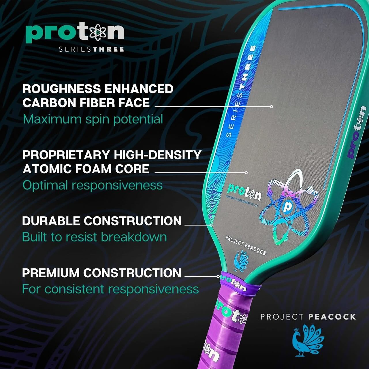 Vợt Pickleball Proton Series 3 Project Peacock Elongated - Ảnh 3