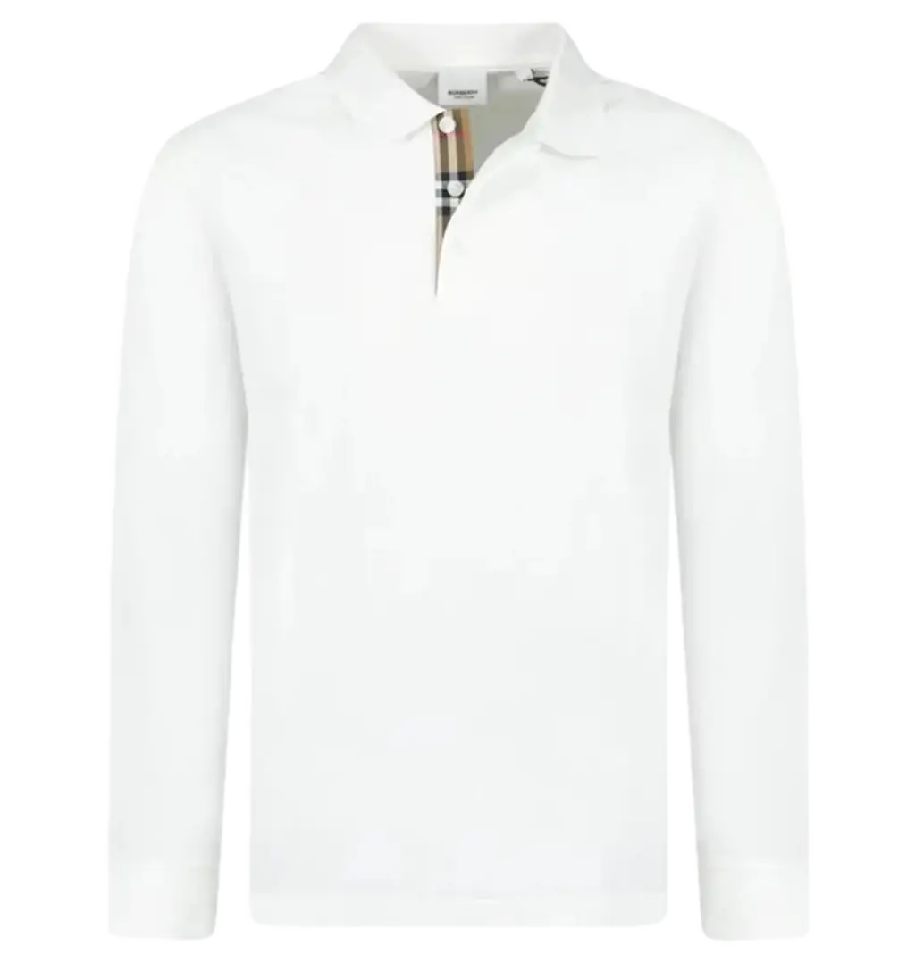 Áo Burberry Hartford Long Sleeve Check Placket ‘White’ 80844031