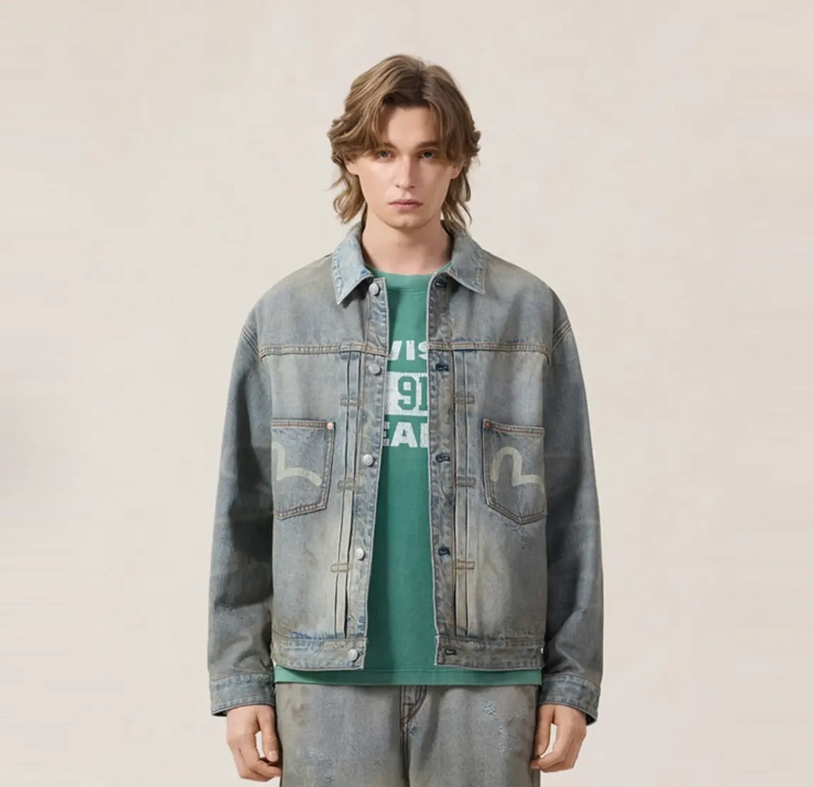 Alternative view of Áo Evisu Washed Seagull Denim Jacket 2ESEJM6DJ6099RXDN